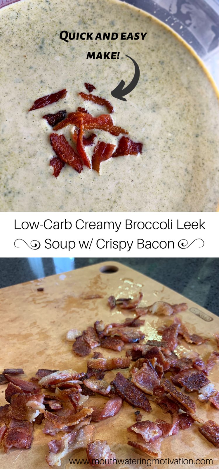 low-carb creamy broccoli leek soup with bacon