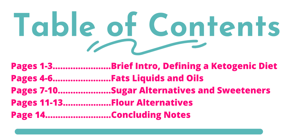 table of contents substitution guide keto