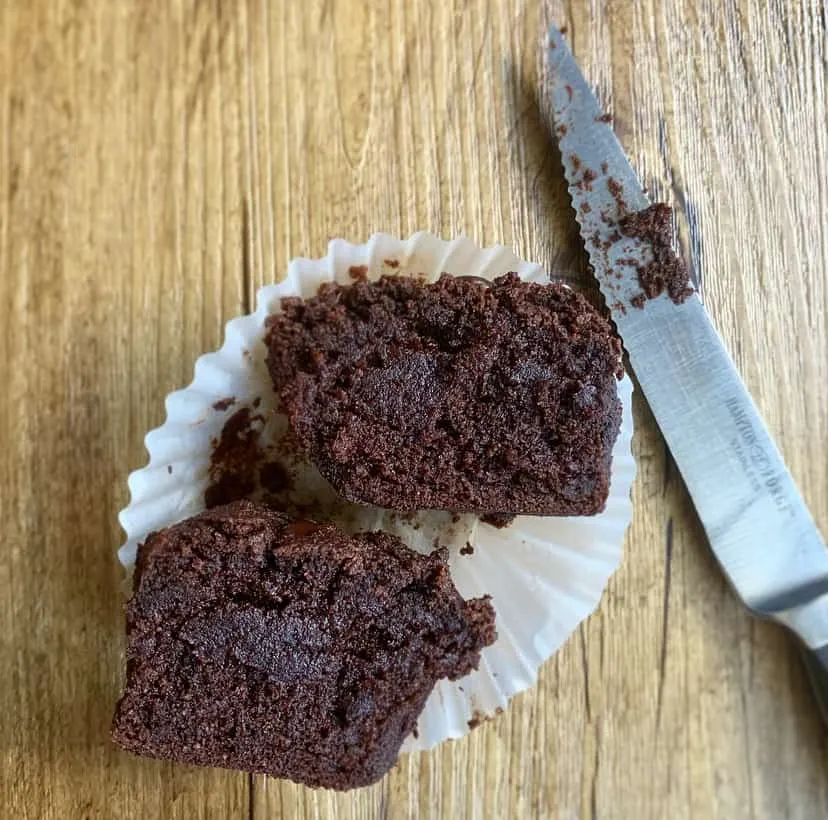 keto chocolate banana muffins sliced