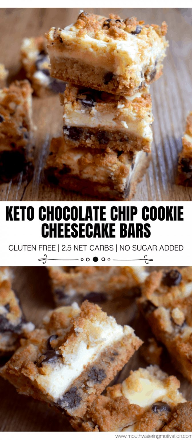 Keto Chocolate Chip Cookie Cheesecake Bars - Mouthwatering Motivation