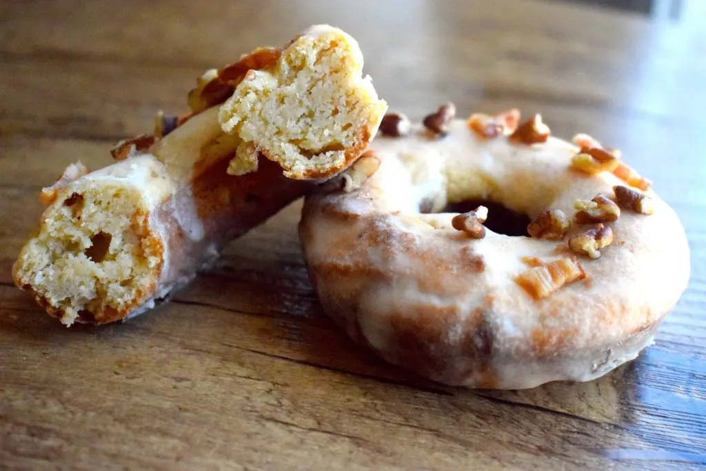 Keto maple pecan bacon donuts