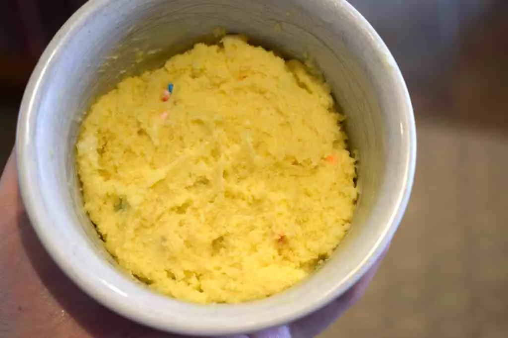 keto funfetti mug cake before microwaving