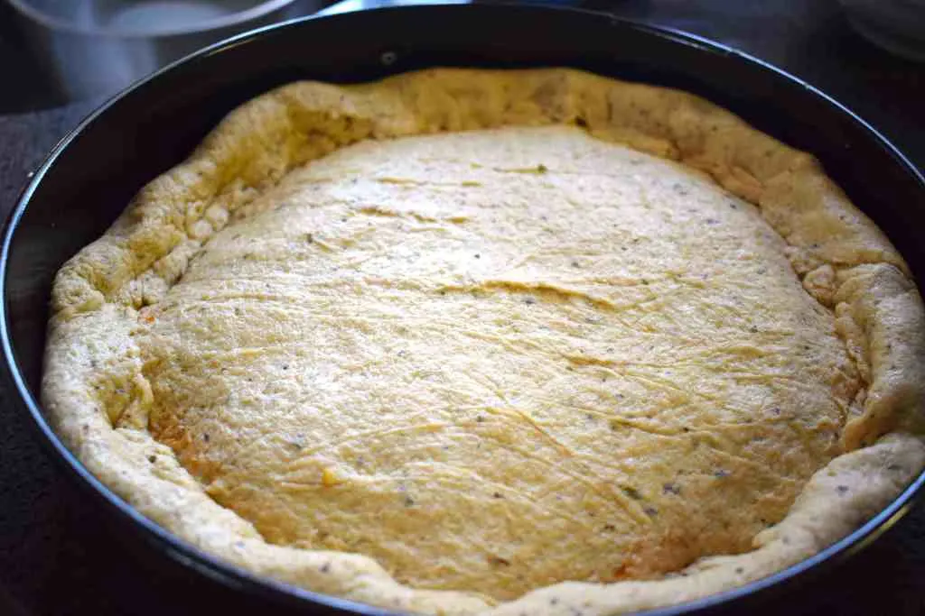 keto deep dish pizza before baking