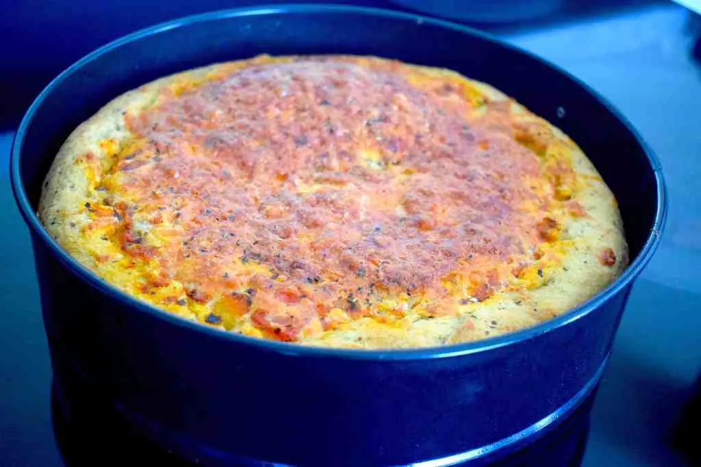 keto deep dish pizza after baking