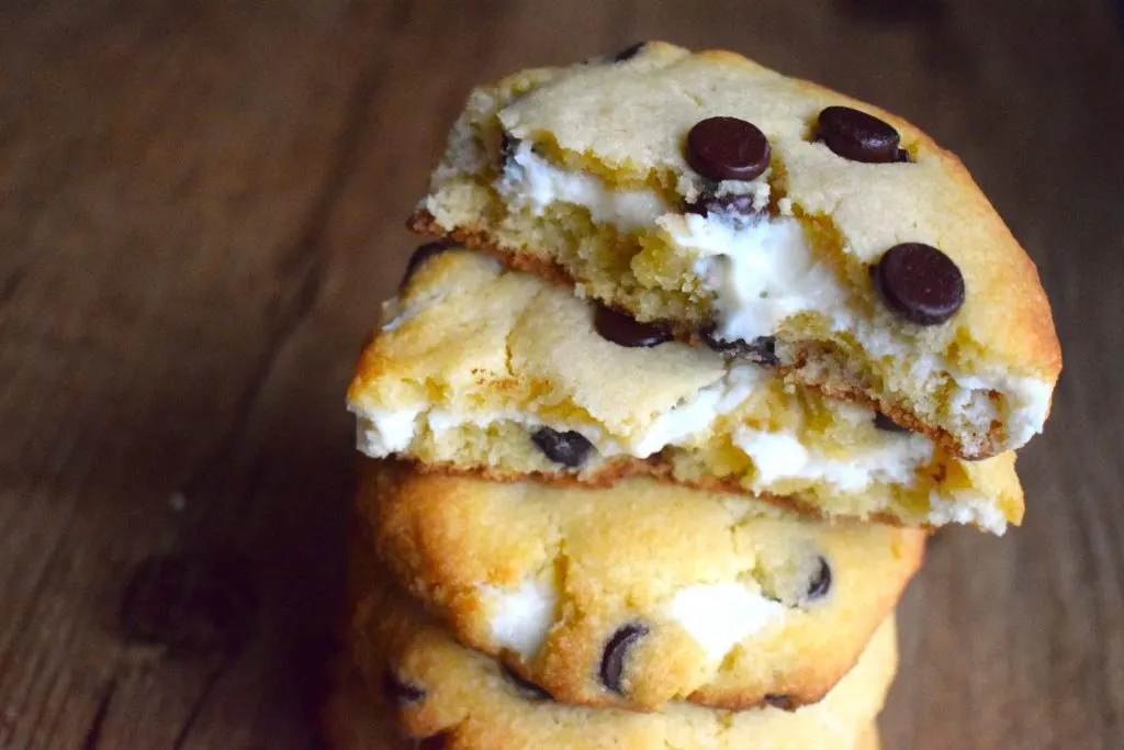keto cheesecake stuffed chocolate chip cookies
