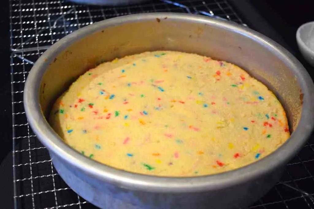 Keto Funfetti Cake after baking