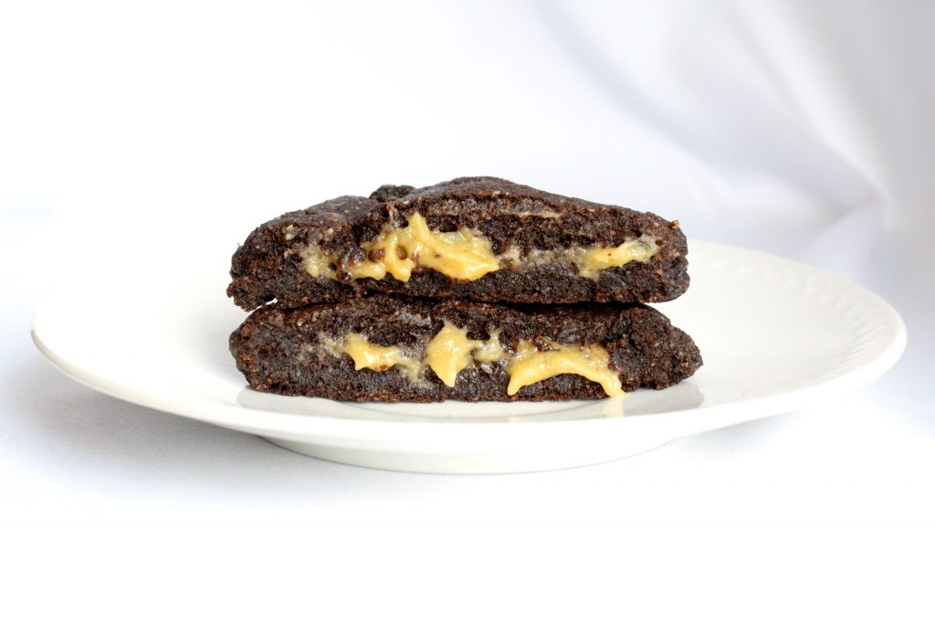 keto chewy chocolate caramel filled cookies