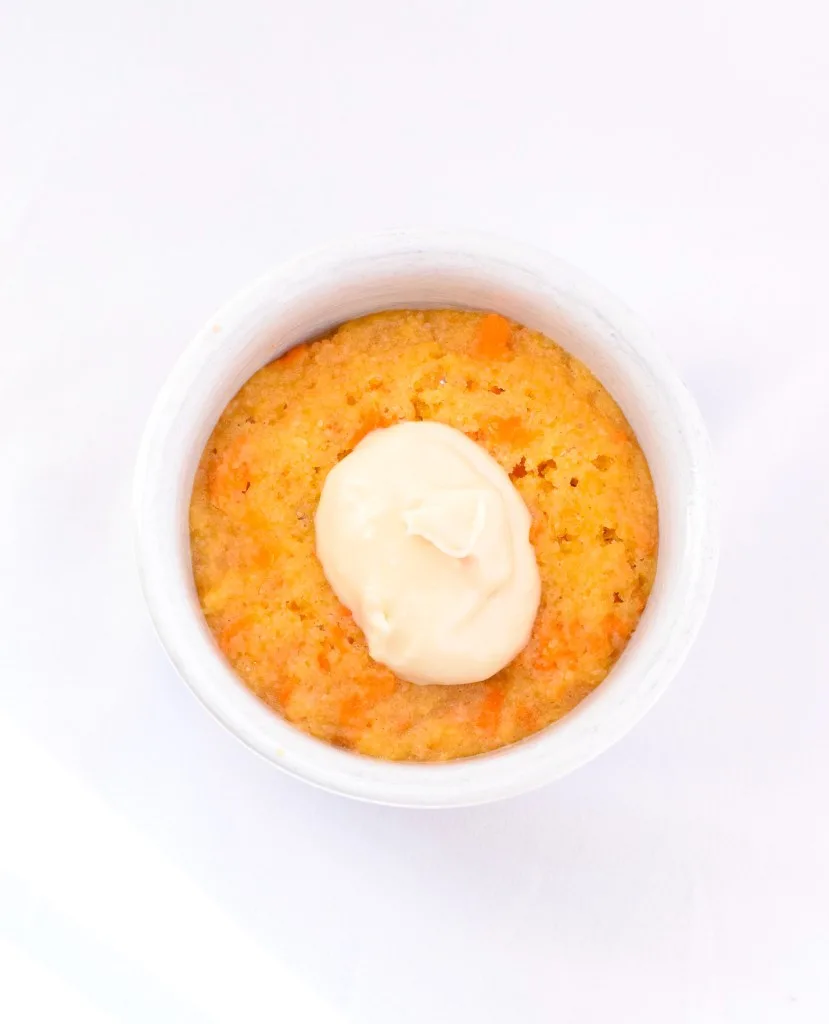 keto carrot mug cake with cream cheese frosting