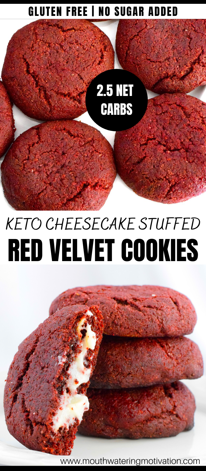 Keto Cream Cheese Stuffed Red Velvet Cookies