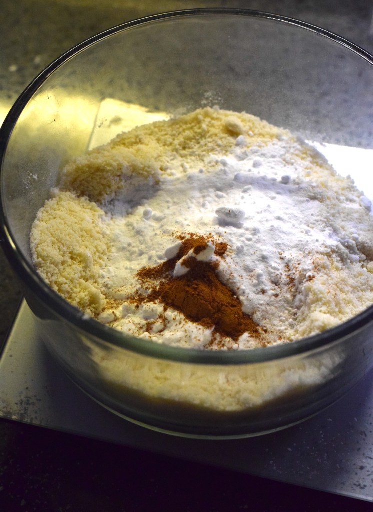 almond flour, monkfruit sweetener, nutmeg, cinnamon, xanthan gum