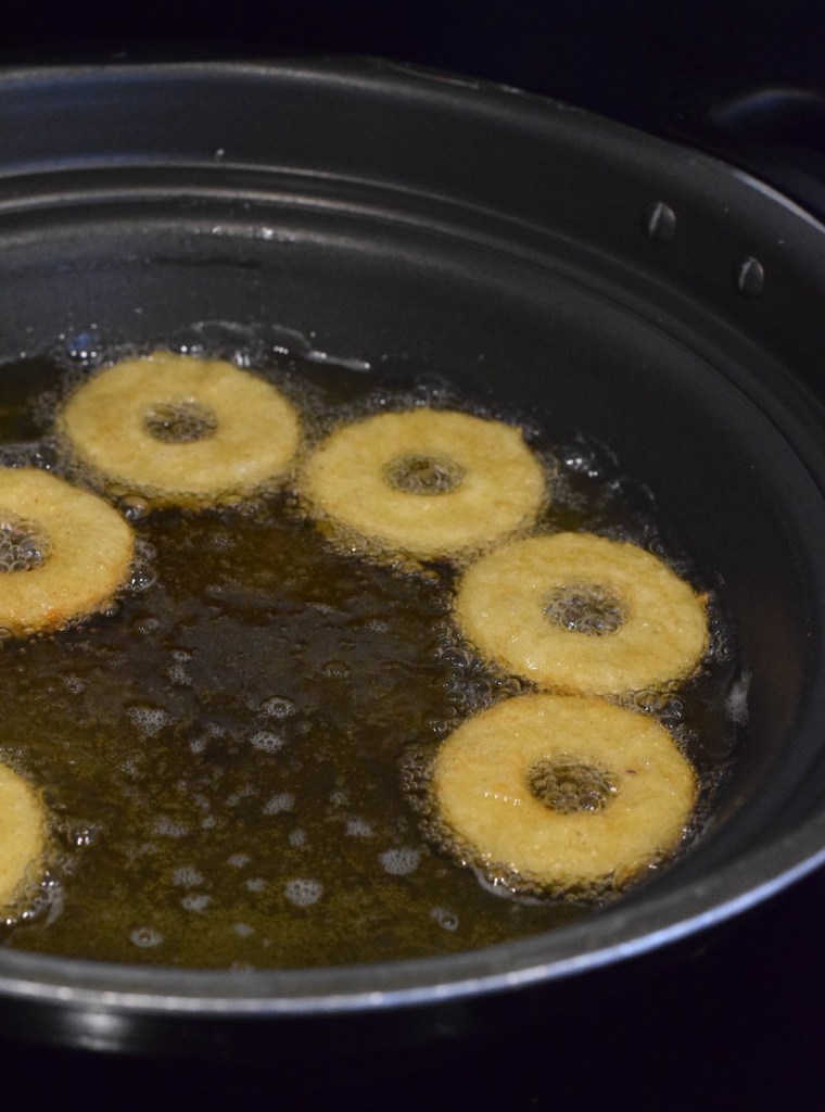 keto donuts frying in oil