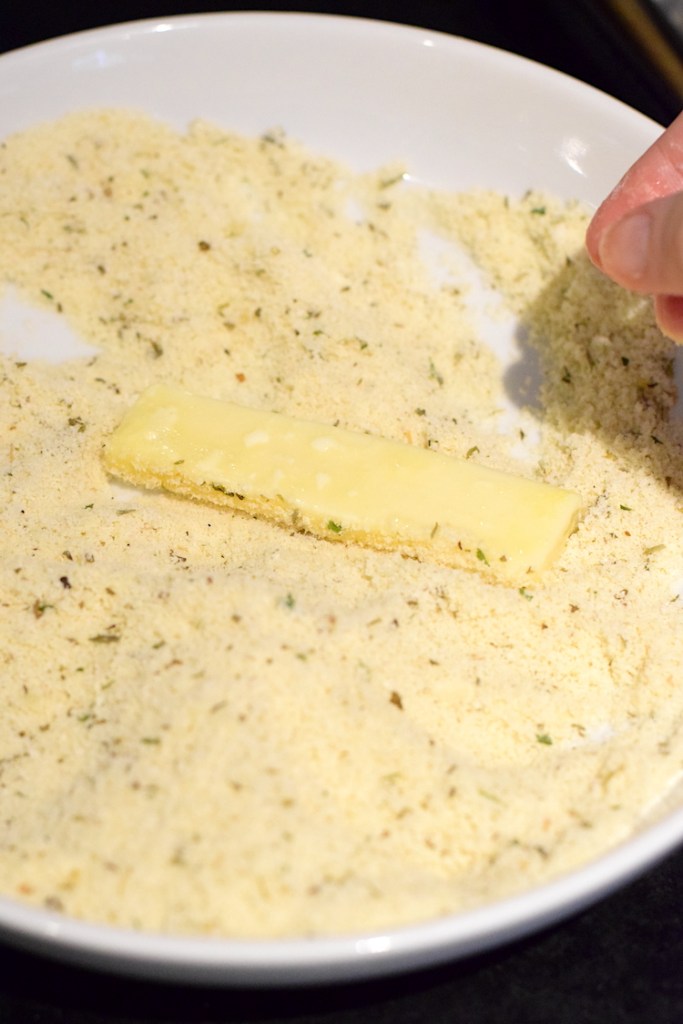 roll mozzarella in almond flour