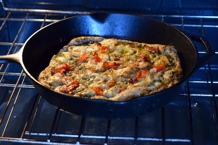 Keto cast iron skillet pizza