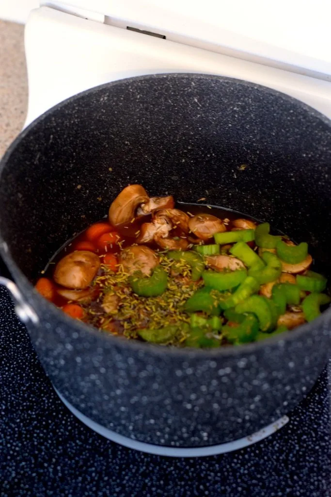 parsnips, carrots, celery, onion, chicken broth