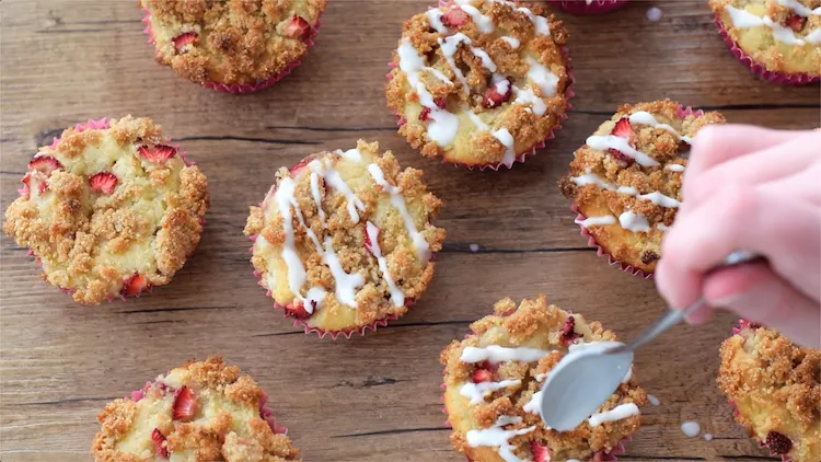 keto glazed strawberry muffins